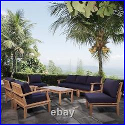 Marina8 Piece Outdoor Patio Teak Set in Natural Navy