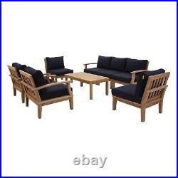 Marina8 Piece Outdoor Patio Teak Set in Natural Navy