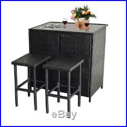 Mcombo 3PCS Black Wicker Bar Set Patio Outdoor Table & 2 Stools Furniture Steel