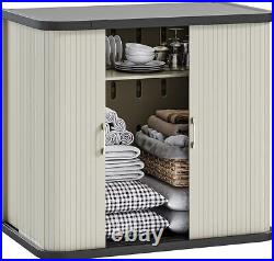 Medium Double-Wall Resin Outdoor Storage Cabinet 73 Gallon Light Gray Waterproof