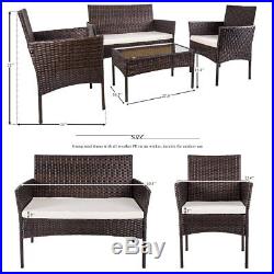 Merax 4 PC Outdoor Garden Rattan Patio Furniture Set Cushioned Seat Wicker Sofa