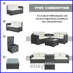 Merax Outdoor Patio Wicker Rattan Furniture Sectional Sofa Table Set Storage Box