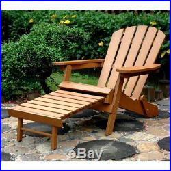 Merry Products Plastic Wood Folding Adirondack Chair with Ottoman, Brown