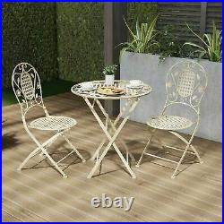 Metal Folding Bistro Table Chair Set 3 Pc Seating Patio Garden Antiqued