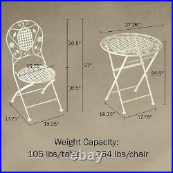 Metal Folding Bistro Table Chair Set 3 Pc Seating Patio Garden Antiqued