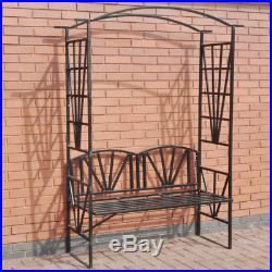 Metal Garden Arch with 2 Seater Bench Black Steel Arbor Patio Outdoor Lawn Seat