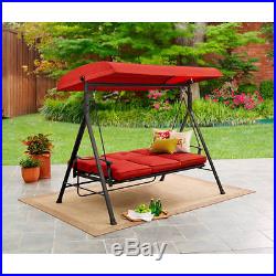 Metal Porch Swing Bed WithCanopy Outdoor Patio Rocker Hammock Garden Furniture Red