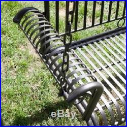 Metal Porch Swing Black Patio Hanging Relaxing Chair Outdoor Garden Lounge Seat