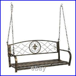 Metal Porch Swing Chair Hanging Bench Chair Fleur-De-Lis Design Yard Deck