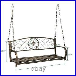 Metal Porch Swing Chair Hanging Bench Chair Fleur-De-Lis Design Yard Deck