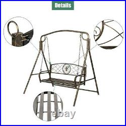 Metal Porch Swing Chair Set Hanging Bench Chair + Frame Fleur-De-Lis Design Yard