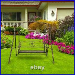 Metal Porch Swing Chair Set Hanging Bench Chair + Frame Fleur-De-Lis Design Yard