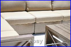 Modern Rustic 7pc Outdoor Sectional Aluminum Patio Furniture Sunbrella