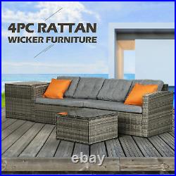 Modern Set of 4 Patio Furniture Sectional Sofa Set Rattan Wicker Cushioned Couch