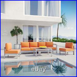 Modway Shore 5 Piece Outdoor Patio Aluminum Sectional Sofa Set in Silver Orange