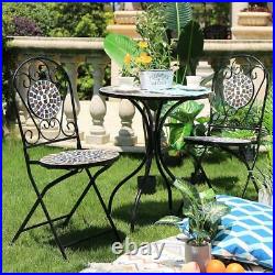 Mosaic Bistro Set Outdoor Patio Garden Furniture Table and 2 Chairs Metal Frame