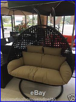 NEWSPRING PATIO Lover Hanging Wicker Hammock Chair Swing Black with Cushions