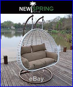 NEWSPRING PATIO Lover Hanging Wicker Hammock Chair Swing Brown with Cushions