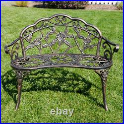 NEW 39-inch Antique Style Patio Porch Garden Bench Aluminum Outdoor Chair Rose