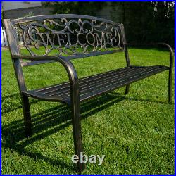 NEW Outdoor Garden Bench Patio Furniture Deck Backyard Welcome Love Seat Bronze