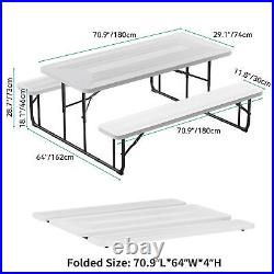 NEW Outdoor Picnic Table Chair Bench Set Family Camping Garden Steel Frame 6ft