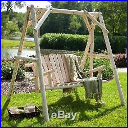 NEW Solid Fir Wood Porch Swing A Frame Outdoor Patio Deck