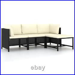 NNEVL 4 Piece Garden Sofa Set with Cushions Black Poly Rattan