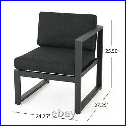 Nealie Modern Outdoor Dark Gray Aluminum Sectional Sofa Set with Black Cushions