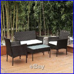 New 4Pcs Patio Sofa End Table Outdoor Furniture Garden Rattan Sectional Set Home
