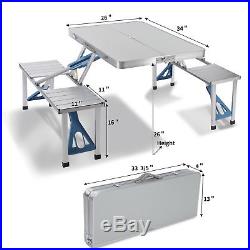 New Aluminum Folding Portable Camping Picnic Table 4 Chairs Set Outdoor Suitcase