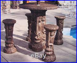 New Concrete, Cement TIKI TABLE SET BAR HEIGHT Table, Pedestal and 4 Stools