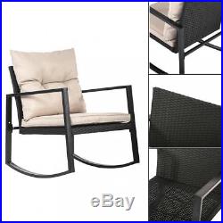 New Outdoor 3PC Rattan Patio Furniture Sets Rocking Wicker Bistro Set For Yard