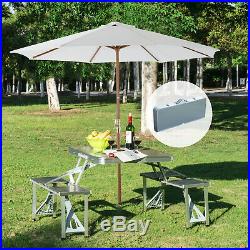 New Outdoor Portable Folding Aluminum Picnic Table 4 Seats Chairs Camping withCase