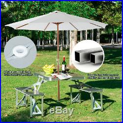New Outdoor Portable Folding Aluminum Picnic Table 4 Seats Chairs Camping withCase
