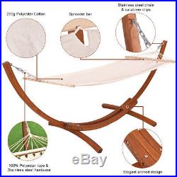 New Outdoor Wooden Curved Arc Hammock Stand with Cotton Hammock 123X46X48