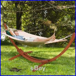 New Outdoor Wooden Curved Arc Hammock Stand with Cotton Hammock 123X46X48