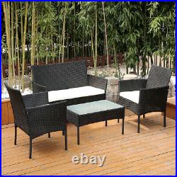 New Patio 4Pcs Rattan Sofa Wicker Cushion Outdoor Coffee Table Garden Gard Black