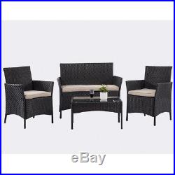 New Patio Wicker Furniture Outdoor 4pc Rattan Sofa Garden Conversation Set