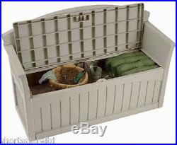New Suncast Outdoor Patio Bench Deck Box Storage Seat Box Garden Bin Hideaway 50