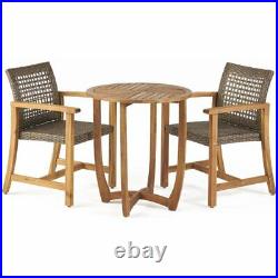 Noble House Doral 3 Piece Wooden Round Patio Dining Set in Teak and Mocha