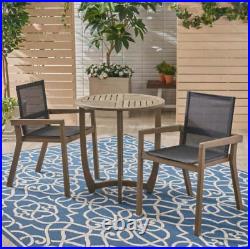 Noble House Marcello Grey 3-Piece Wood Round Outdoor Dining Set