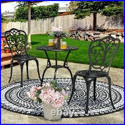 Nuu Garden 3 Pcs Outdoor Cast Aluminum Conversation Bistro Set Table and Chairs