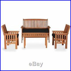 OUTDOOR 4pc Four Person Seating with Bench & 2 Chairs Table and Cushions
