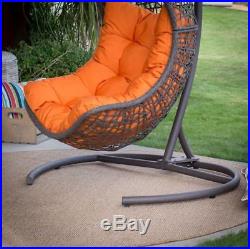 Orange Cushion Outdoor Resin Wicker Hanging Egg Chair Swing Stand Set Furniture