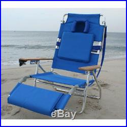 Ostrich Deluxe Padded 3-N-1 Outdoor Lounge Reclining Beach Chair, Solid Blue