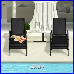 Outdoor 2PCS Patio Lounge Chair Chaise Fabric Adjustable Reclining Armrest Black