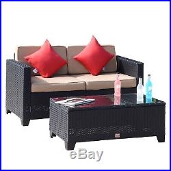 Outdoor 2PC Patio Rattan Wicker Furniture Love Seat Bistro Sofa Set with Table