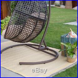 Outdoor 2 Person Hanging Egg Swing Chair Stand Wicker Patio Garden Furniture