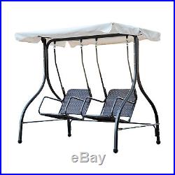 Outdoor 2 Person Porch Swing Patio Garden Wicker Double Seat Chair with Canopy