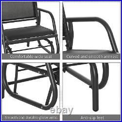 Outdoor 2pc Glider Lounge Set with Comfort Curved Armrests & Steel Frame, Black